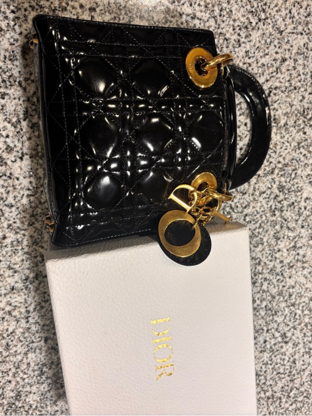Dior Mini Lady Tote in Black Patent with Gold Hardware - Picture 4 of 4
